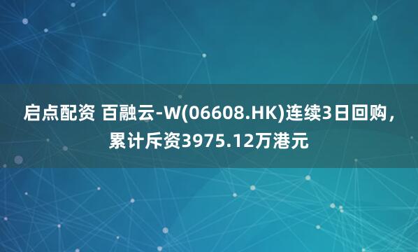 启点配资 百融云-W(06608.HK)连续3日回购，累计斥资3975.12万港元